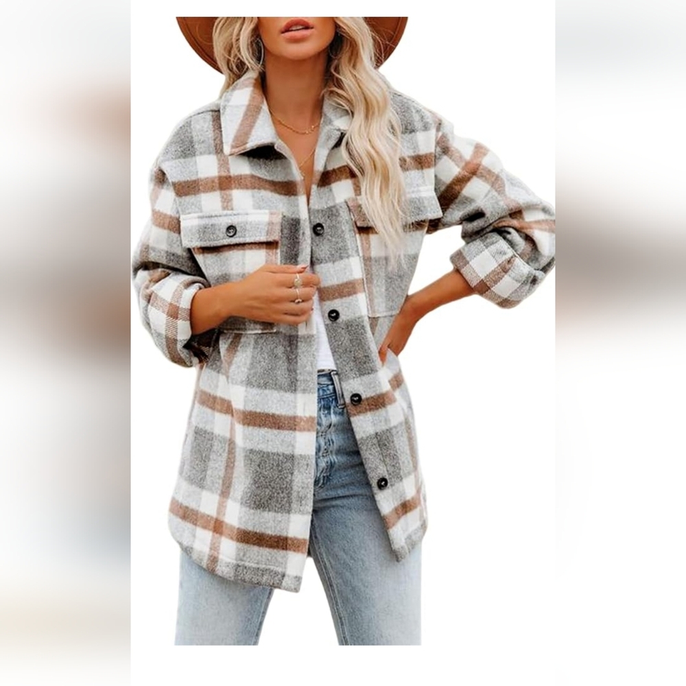 Plaid Women's Jacket - Gray and Brown